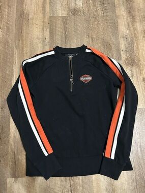 Harley-Davidson Black Zip-Up Sweater with Orange & White Stripes
